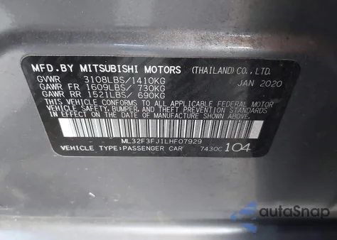 2020 Mitsubishi Mirage G4 Es z USA, uszkodzony, nr VIN ML32F3FJ1LHF07929
